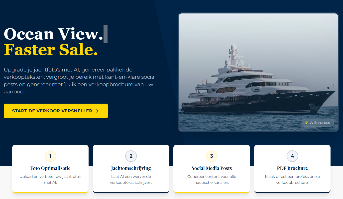 Voorbeeld van de AI-gegenereerde visuele presentatie van een luxe jacht